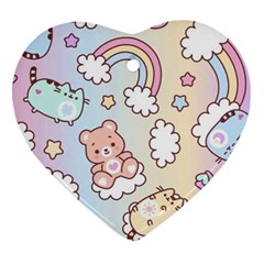 Pusheen Carebears Bears Cat Colorful Cute Pastel Pattern Ornament (heart)