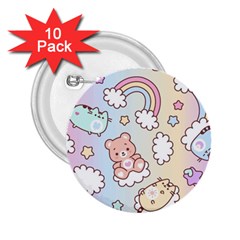 Pusheen Carebears Bears Cat Colorful Cute Pastel Pattern 2.25  Buttons (10 pack) 