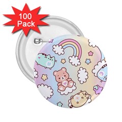 Pusheen Carebears Bears Cat Colorful Cute Pastel Pattern 2 25  Buttons (100 Pack)  by Sapixe