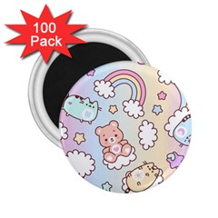 Pusheen Carebears Bears Cat Colorful Cute Pastel Pattern 2 25  Magnets (100 Pack)  by Sapixe