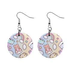 Pusheen Carebears Bears Cat Colorful Cute Pastel Pattern Mini Button Earrings by Sapixe