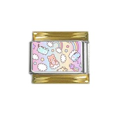 Pusheen Carebears Bears Cat Colorful Cute Pastel Pattern Gold Trim Italian Charm (9mm) by Sapixe