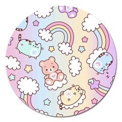 Pusheen Carebears Bears Cat Colorful Cute Pastel Pattern Magnet 5  (round) by Sapixe