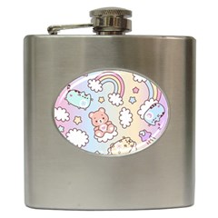 Pusheen Carebears Bears Cat Colorful Cute Pastel Pattern Hip Flask (6 Oz) by Sapixe