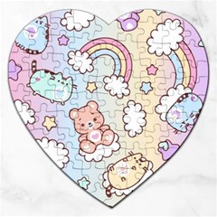 Pusheen Carebears Bears Cat Colorful Cute Pastel Pattern Jigsaw Puzzle (Heart)