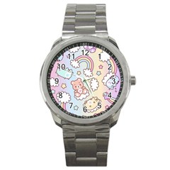 Pusheen Carebears Bears Cat Colorful Cute Pastel Pattern Sport Metal Watch by Sapixe