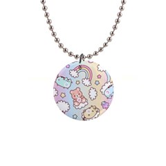 Pusheen Carebears Bears Cat Colorful Cute Pastel Pattern 1  Button Necklace by Sapixe