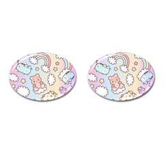 Pusheen Carebears Bears Cat Colorful Cute Pastel Pattern Cufflinks (oval) by Sapixe