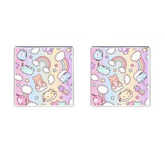 Pusheen Carebears Bears Cat Colorful Cute Pastel Pattern Cufflinks (square) by Sapixe