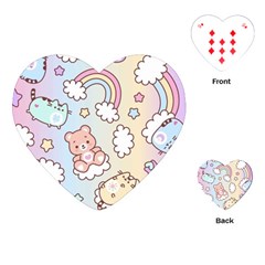 Pusheen Carebears Bears Cat Colorful Cute Pastel Pattern Playing Cards Single Design (heart)