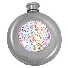 Pusheen Carebears Bears Cat Colorful Cute Pastel Pattern Round Hip Flask (5 Oz) by Sapixe