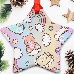 Pusheen Carebears Bears Cat Colorful Cute Pastel Pattern Star Ornament (two Sides)