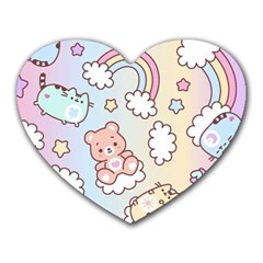 Pusheen Carebears Bears Cat Colorful Cute Pastel Pattern Heart Mousepad by Sapixe