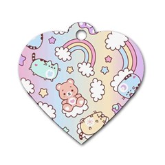 Pusheen Carebears Bears Cat Colorful Cute Pastel Pattern Dog Tag Heart (one Side) by Sapixe