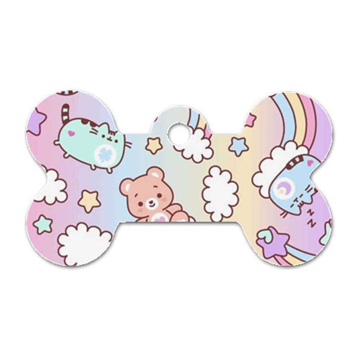 Pusheen Carebears Bears Cat Colorful Cute Pastel Pattern Dog Tag Bone (One Side)