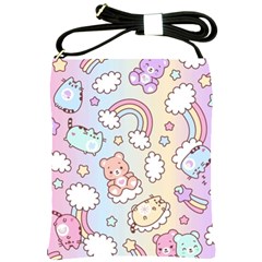 Pusheen Carebears Bears Cat Colorful Cute Pastel Pattern Shoulder Sling Bag by Sapixe