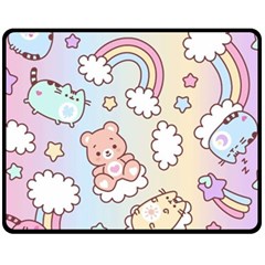 Pusheen Carebears Bears Cat Colorful Cute Pastel Pattern One Side Fleece Blanket (Medium)