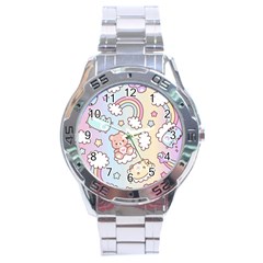 Pusheen Carebears Bears Cat Colorful Cute Pastel Pattern Stainless Steel Analogue Watch by Sapixe