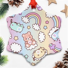 Pusheen Carebears Bears Cat Colorful Cute Pastel Pattern Ornament (snowflake)