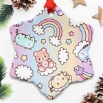 Pusheen Carebears Bears Cat Colorful Cute Pastel Pattern Snowflake Ornament (Two Sides) Back