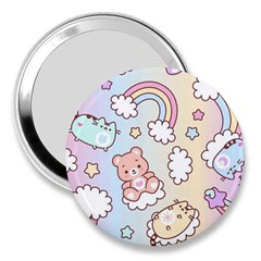 Pusheen Carebears Bears Cat Colorful Cute Pastel Pattern 3  Handbag Mirrors by Sapixe