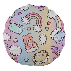 Pusheen Carebears Bears Cat Colorful Cute Pastel Pattern Large 18  Premium Round Cushions