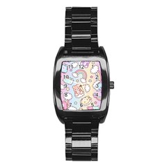 Pusheen Carebears Bears Cat Colorful Cute Pastel Pattern Stainless Steel Barrel Watch by Sapixe