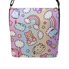 Pusheen Carebears Bears Cat Colorful Cute Pastel Pattern Flap Closure Messenger Bag (l) by Sapixe