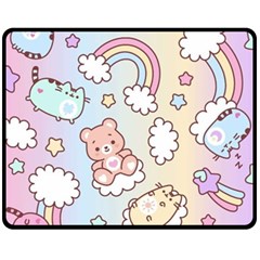 Pusheen Carebears Bears Cat Colorful Cute Pastel Pattern Fleece Blanket (Medium)