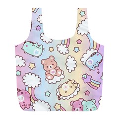 Pusheen Carebears Bears Cat Colorful Cute Pastel Pattern Full Print Recycle Bag (l) by Sapixe