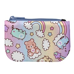 Pusheen Carebears Bears Cat Colorful Cute Pastel Pattern Large Coin Purse