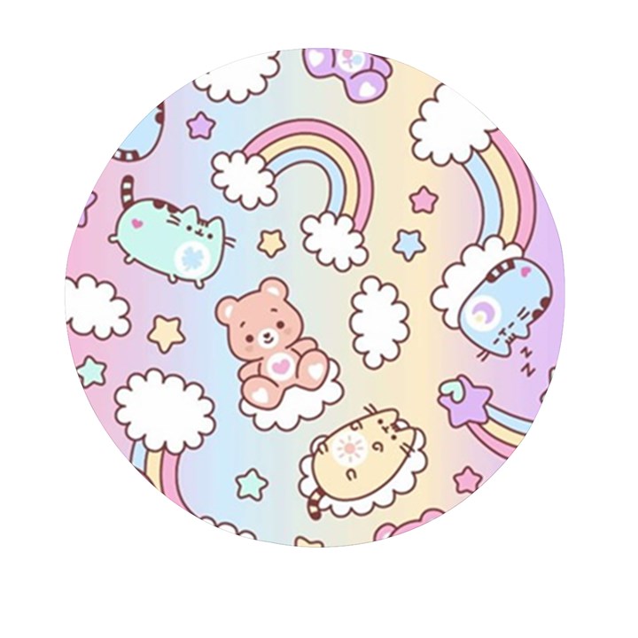 Pusheen Carebears Bears Cat Colorful Cute Pastel Pattern Mini Round Pill Box