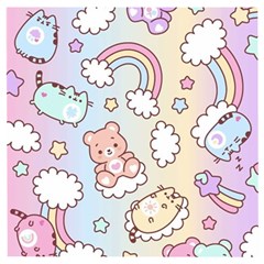 Pusheen Carebears Bears Cat Colorful Cute Pastel Pattern Wooden Puzzle Square