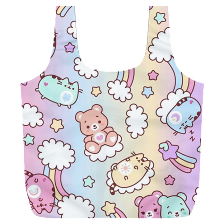 Pusheen Carebears Bears Cat Colorful Cute Pastel Pattern Full Print Recycle Bag (XXL)