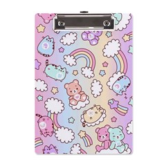 Pusheen Carebears Bears Cat Colorful Cute Pastel Pattern A5 Acrylic Clipboard by Sapixe