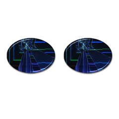 Screen Glitch Broken  Crack  Fracture  Glass Pattern Cufflinks (oval) by Sapixe