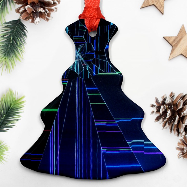 Screen Glitch Broken  Crack  Fracture  Glass Pattern Ornament (Christmas Tree) 