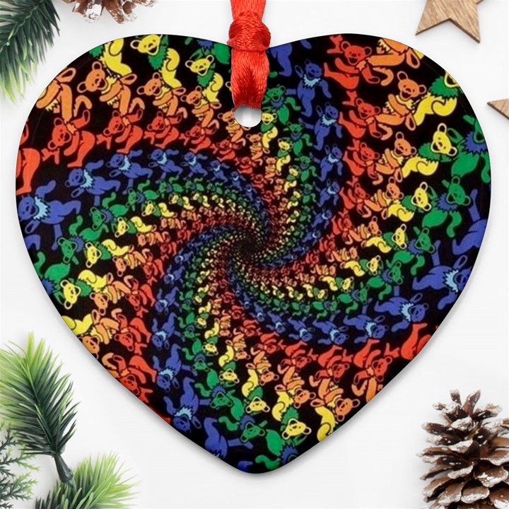 Deadhead Bears Band  Colorsdead Head Grateful Dead Pattern Heart Ornament (Two Sides)