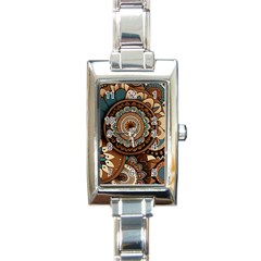 Bohemian Flair In Blue And Earthtones Rectangle Italian Charm Watch by HWDesign