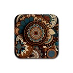 Bohemian Flair In Blue And Earthtones Rubber Coaster (Square) Front