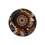 Bohemian Flair In Blue And Earthtones Rubber Round Coaster (4 pack) Front