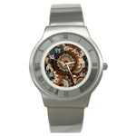 Bohemian Flair In Blue And Earthtones Stainless Steel Watch Front