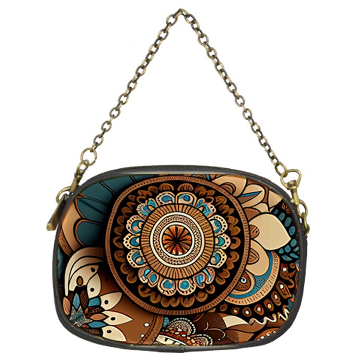 Bohemian Flair In Blue And Earthtones Chain Purse (Two Sides)