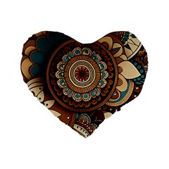 Bohemian Flair In Blue And Earthtones Standard 16  Premium Heart Shape Cushions by HWDesign