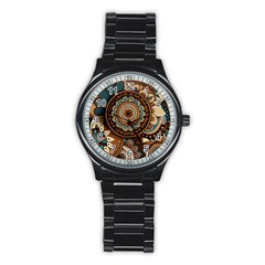 Bohemian Flair In Blue And Earthtones Stainless Steel Round Watch by HWDesign