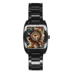 Bohemian Flair In Blue And Earthtones Stainless Steel Barrel Watch