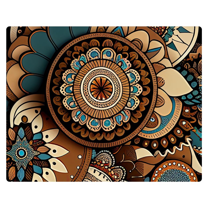 Bohemian Flair In Blue And Earthtones Premium Plush Fleece Blanket (Medium)