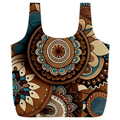 Bohemian Flair In Blue And Earthtones Full Print Recycle Bag (xxl)