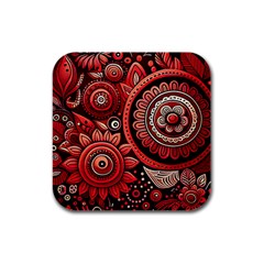 Bohemian Vibes In Vibrant Red Rubber Square Coaster (4 Pack) by HWDesign