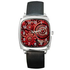 Bohemian Vibes In Vibrant Red Square Metal Watch by HWDesign